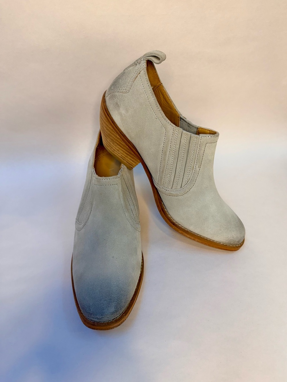 J. Shoes Eyre Gray Suede Booties Western Slip On Block Heel Boots Womens 10